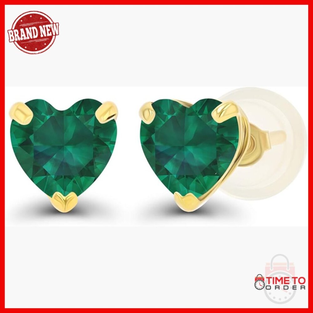 14k Gold 5mm Heart Birthstone Stud Earrings, Hypoallergenic